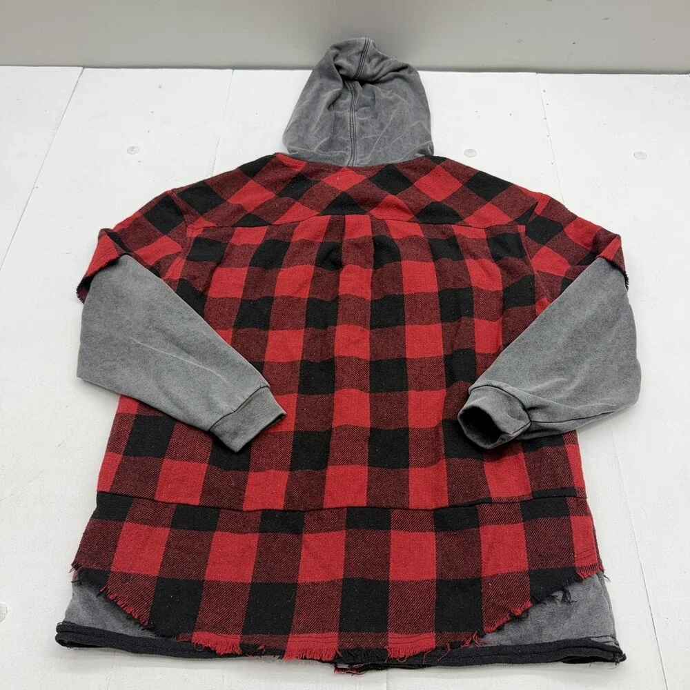 Oli & Hali Jacket Womens Small Red Plaid Flannel Hooded Button Front Layered